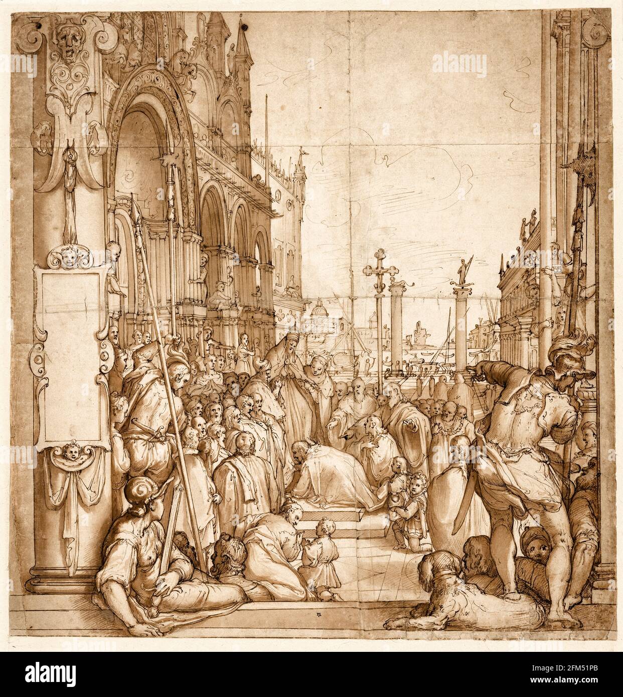 La sottomissione dell'imperatore Federico i (Barbarossa), a papa Alessandro III, disegno di Federico Zuccaro, intorno al 1585 Foto Stock