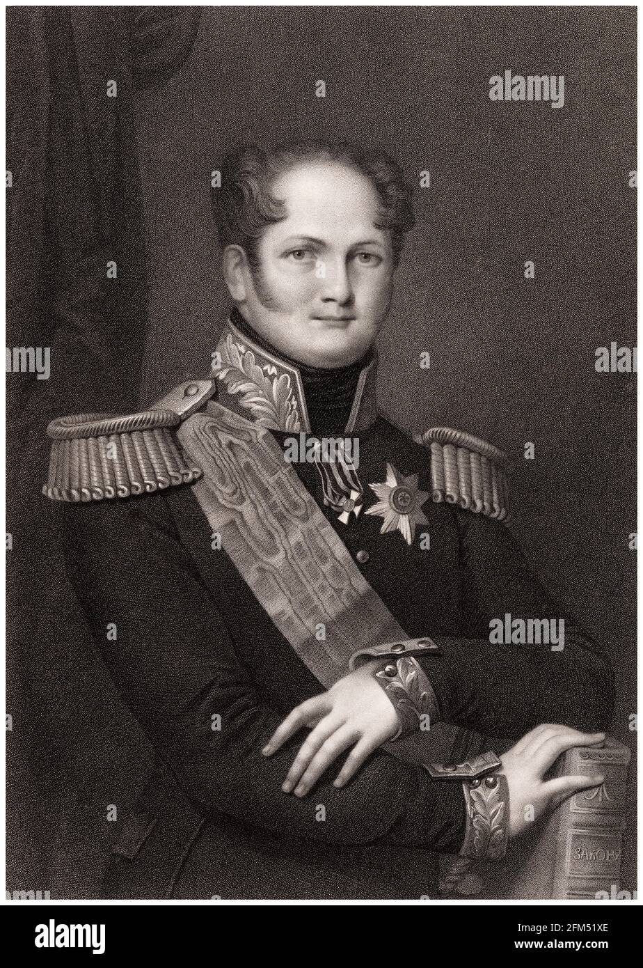 Alessandro i (1777-1825), Imperatore di Russia (1801-1825), incisione ritratto di Henry Meyer dopo Volkoff, 1814 Foto Stock
