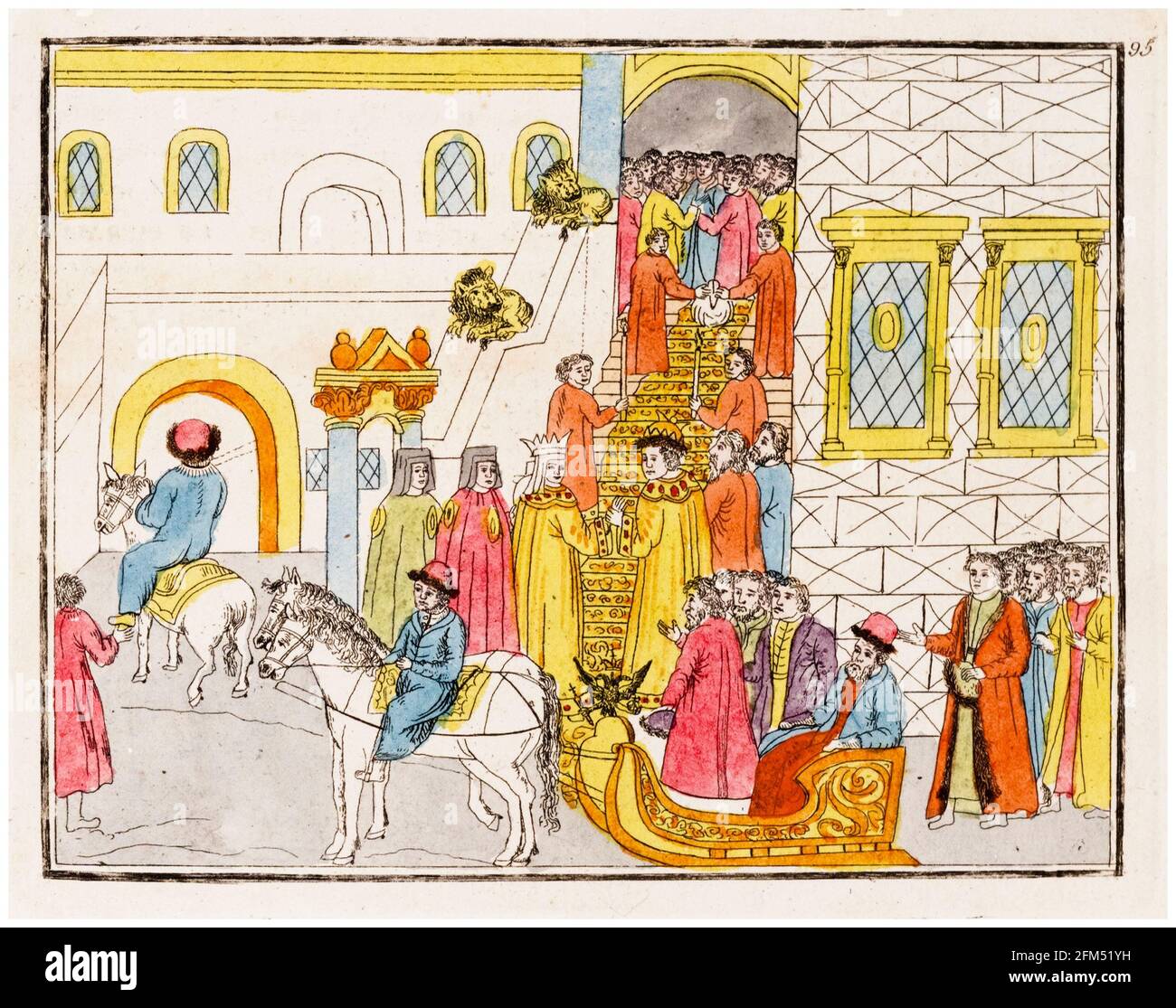 Tsar Michael i di Russia (1596-1645) e Tsarina Eudoxia Streshnyova (1608-1645), arrivano al loro matrimonio su una slitta, illustrazione circa 1810 Foto Stock