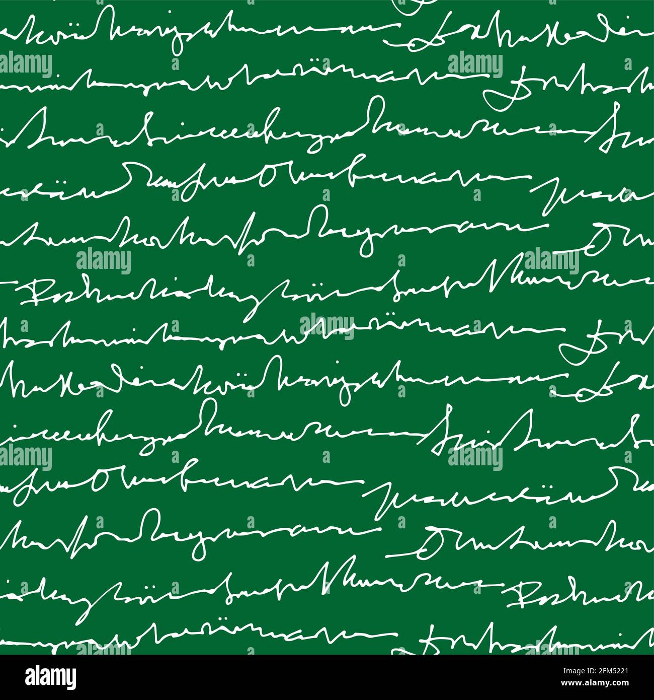 Testo astratto scritto a mano vettore senza giunture pattern, vettore monocromatico script isolato su sfondo verde gesso bordo Illustrazione Vettoriale