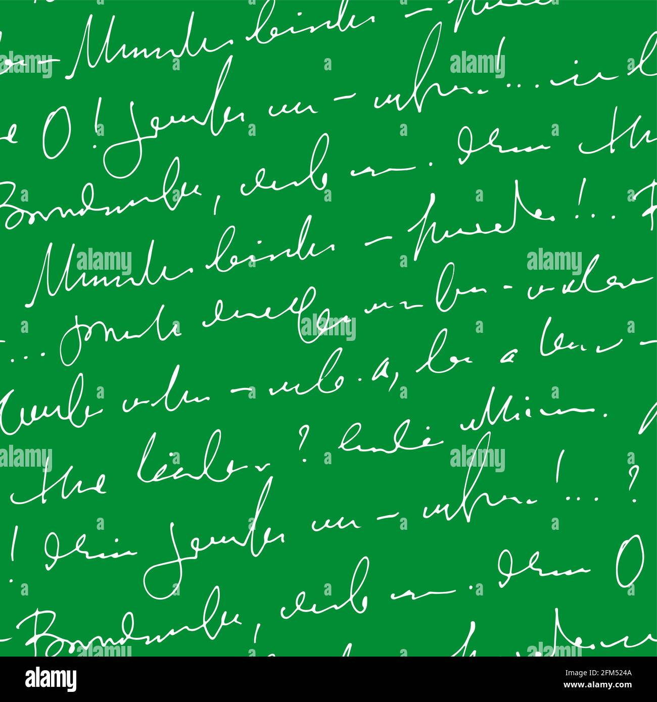 Testo astratto scritto a mano vettore senza giunture pattern, vettore monocromatico script isolato su sfondo verde gesso bordo Illustrazione Vettoriale