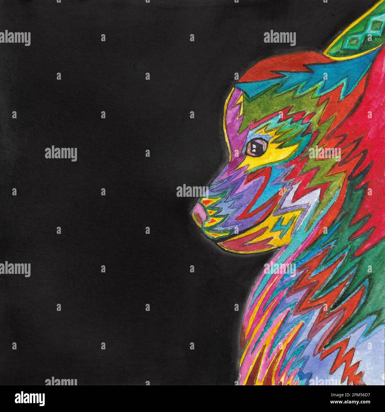 Pop Art Drawed a mano Pop Art cane colorato Papillon cartolina Illustrazione con spazio per la copia Foto Stock