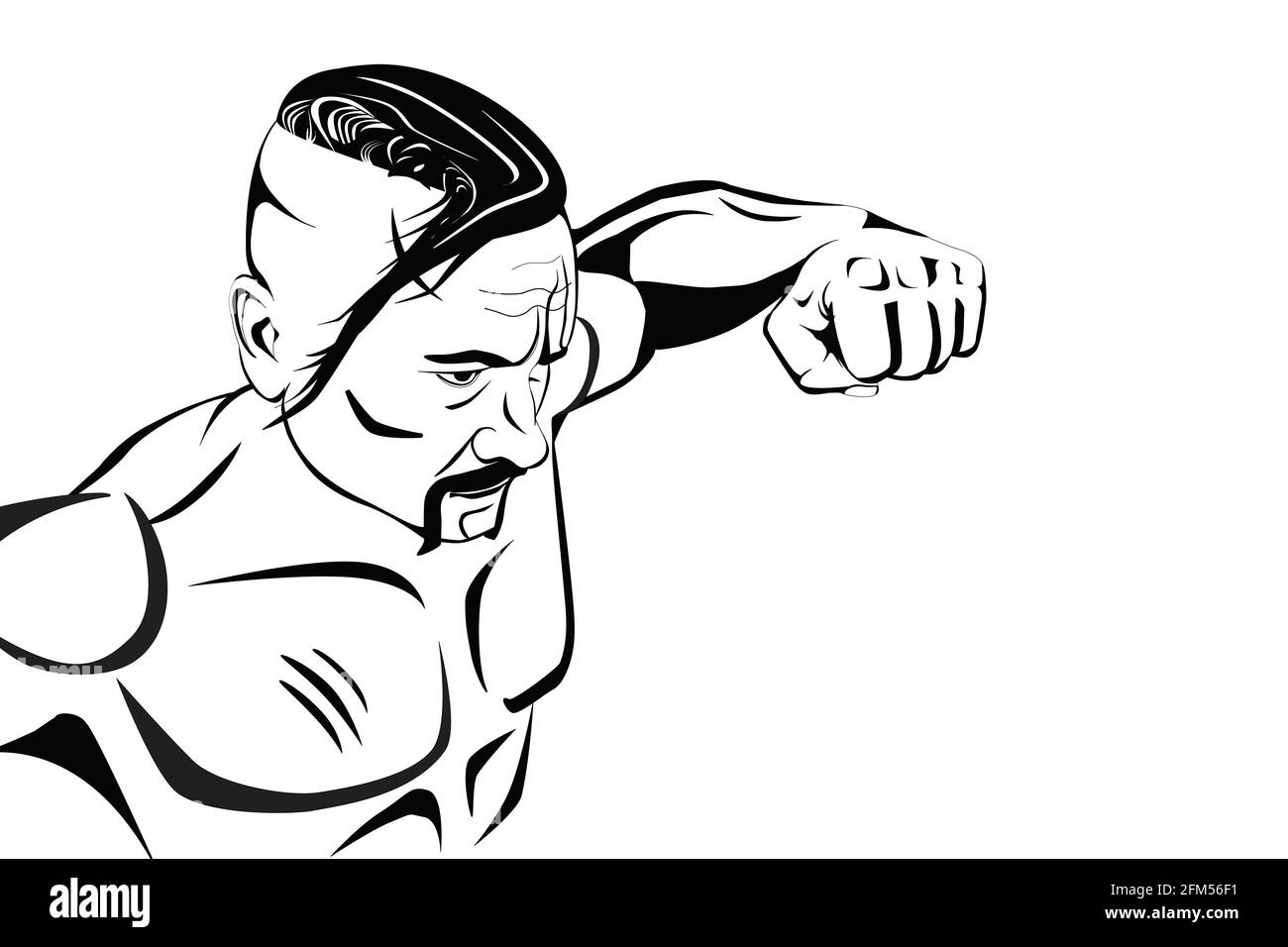 Guerriero Zaporozhian ucraino cosacco in attacco stilizzato linea immagine isolata Del carattere dell'epica popolare Ucraina Foto Stock