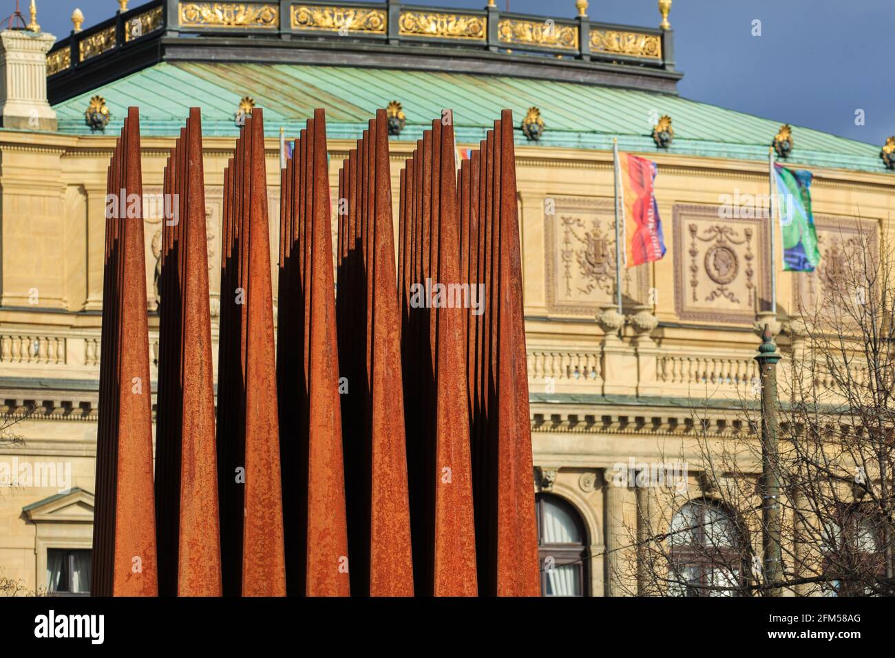 La scultura commemorativa Jan Palach in Piazza Jan Palach, Praga, repubblica Ceca Foto Stock