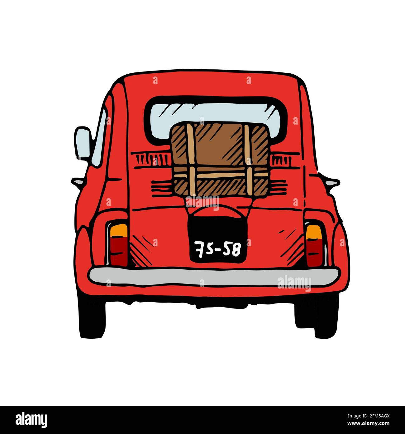 Immagine rossa di un vecchio vettore automobilistico, auto retrò disegnata a mano isolata su sfondo bianco Illustrazione Vettoriale