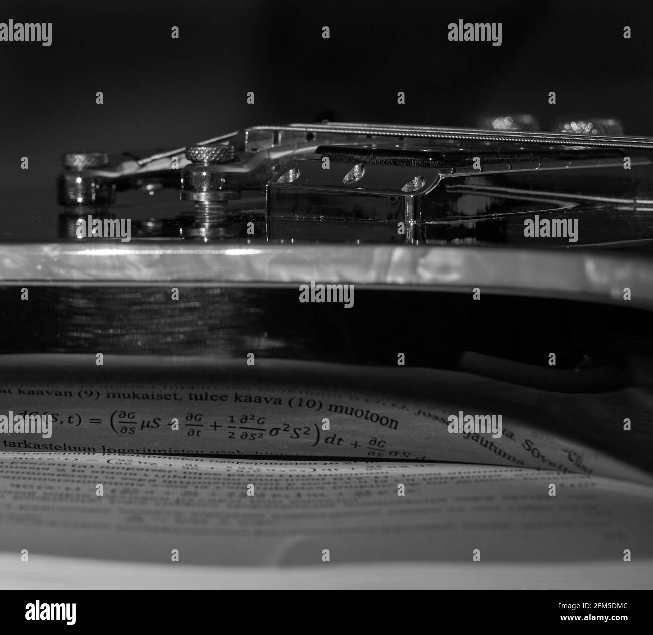 Immagine in scala di grigi dell'equilibrio di un'opera d'arte e un pezzo di scienza Foto Stock