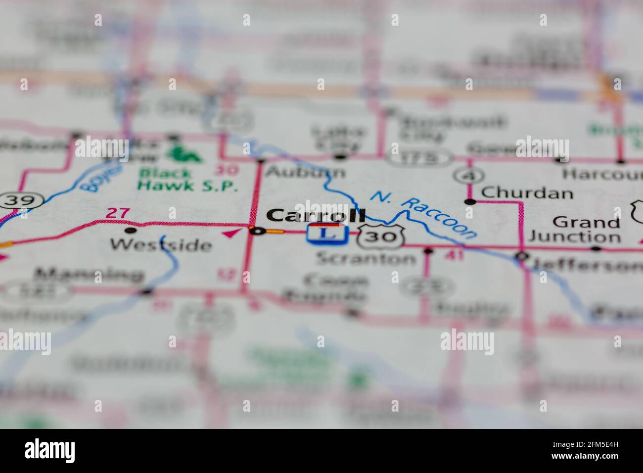 Carroll Iowa USA viene visualizzato su una mappa o una strada geografica mappa Foto Stock Carroll Iowa USA viene visualizzato su una mappa o una strada geografica mappa Foto Stock
