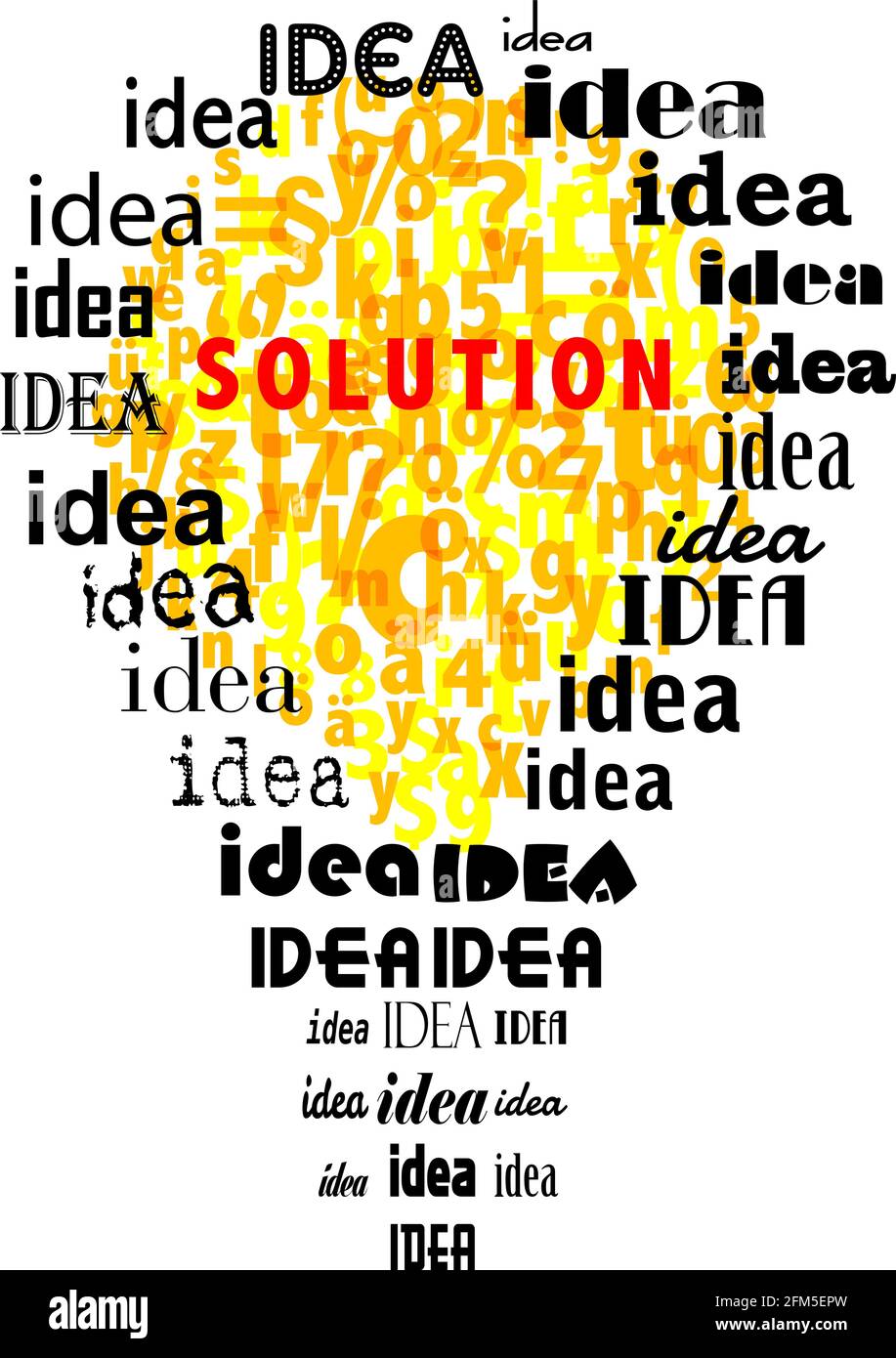 Problema, soluzione e idea di concetto, con nube tag e lampadina. Illustrazione vettoriale isolata su sfondo bianco Illustrazione Vettoriale