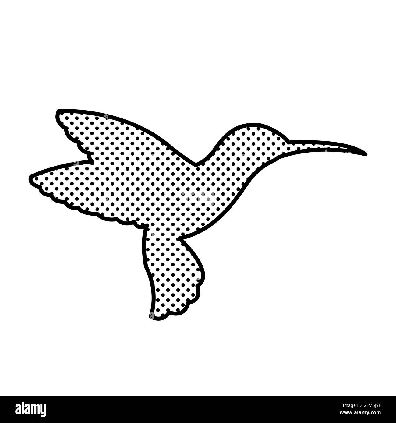 Silhouette di un uccello di piccolo calibro volante. Adatto per emblema o logo. Illustrazione isolata. Foto Stock