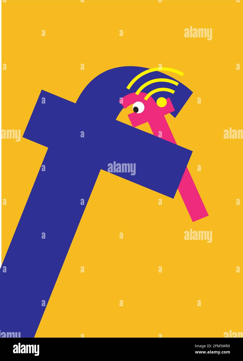 illustrazione del logo facebook che tiene un bambino più piccolo di facebook , isolare don uno sfondo giallo Illustrazione Vettoriale