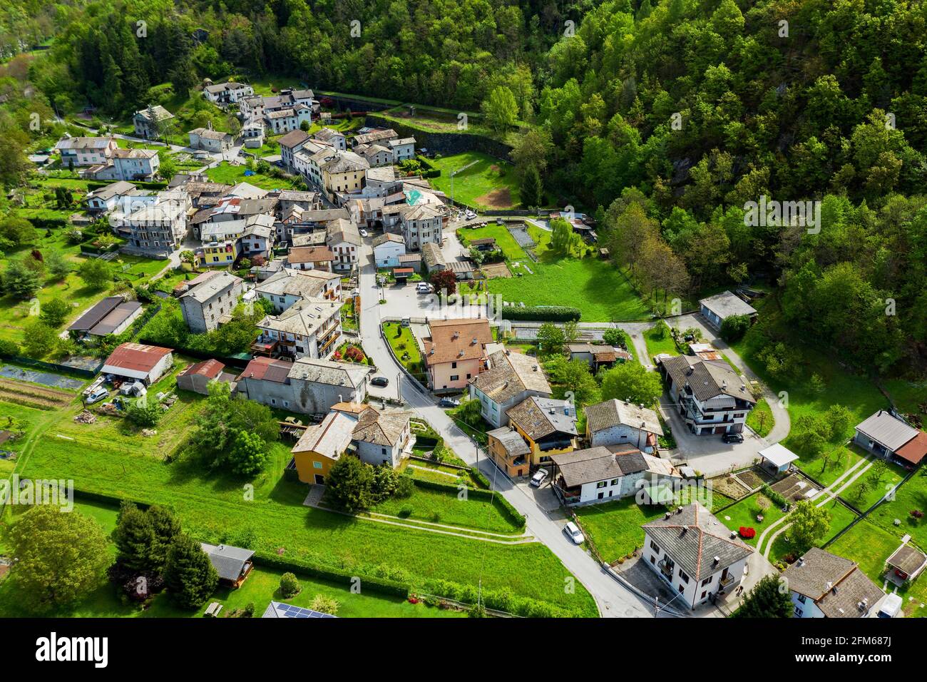 Valtellina (IT), Piateda, veduta aerea del Carolo Foto Stock