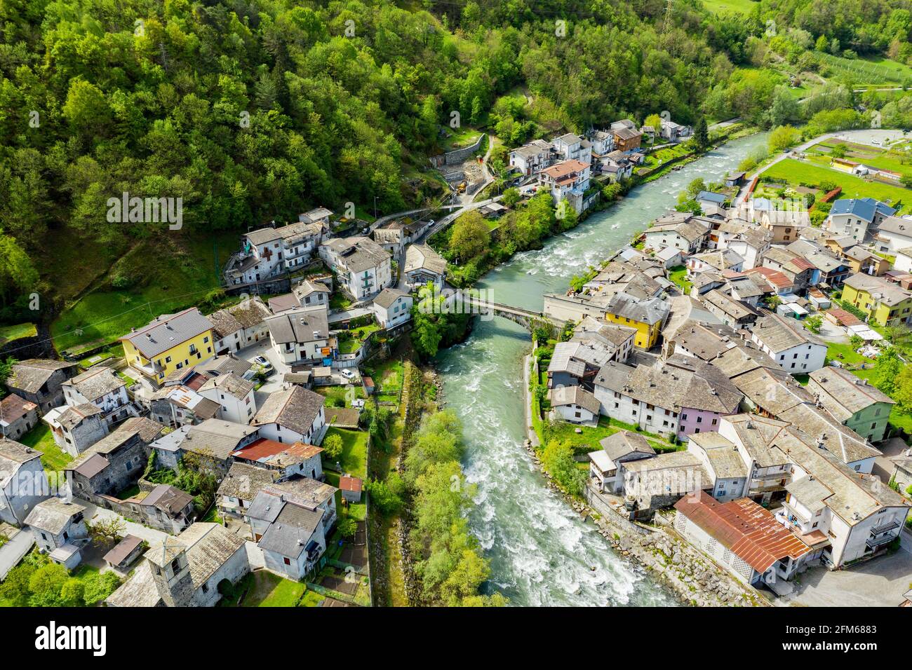 Valtellina (IT), Piateda, veduta aerea del Carolo Foto Stock
