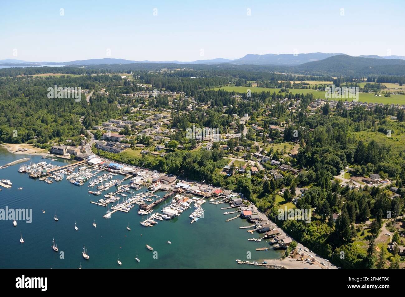 Fotografia aerea di Cowichan Bay, l'isola di Vancouver, British Columbia, Canada. Foto Stock