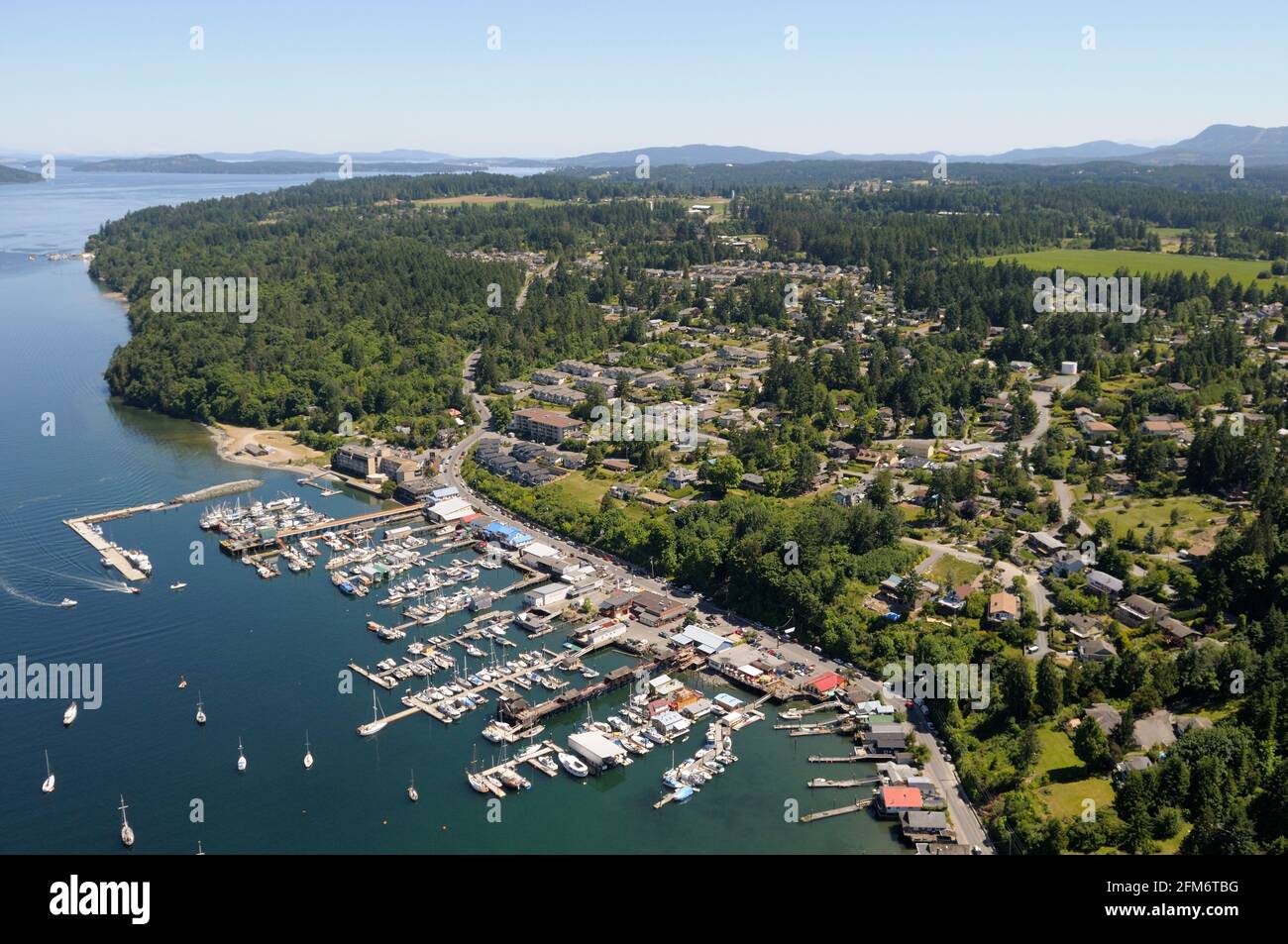 Fotografia aerea di Cowichan Bay, l'isola di Vancouver, British Columbia, Canada. Foto Stock