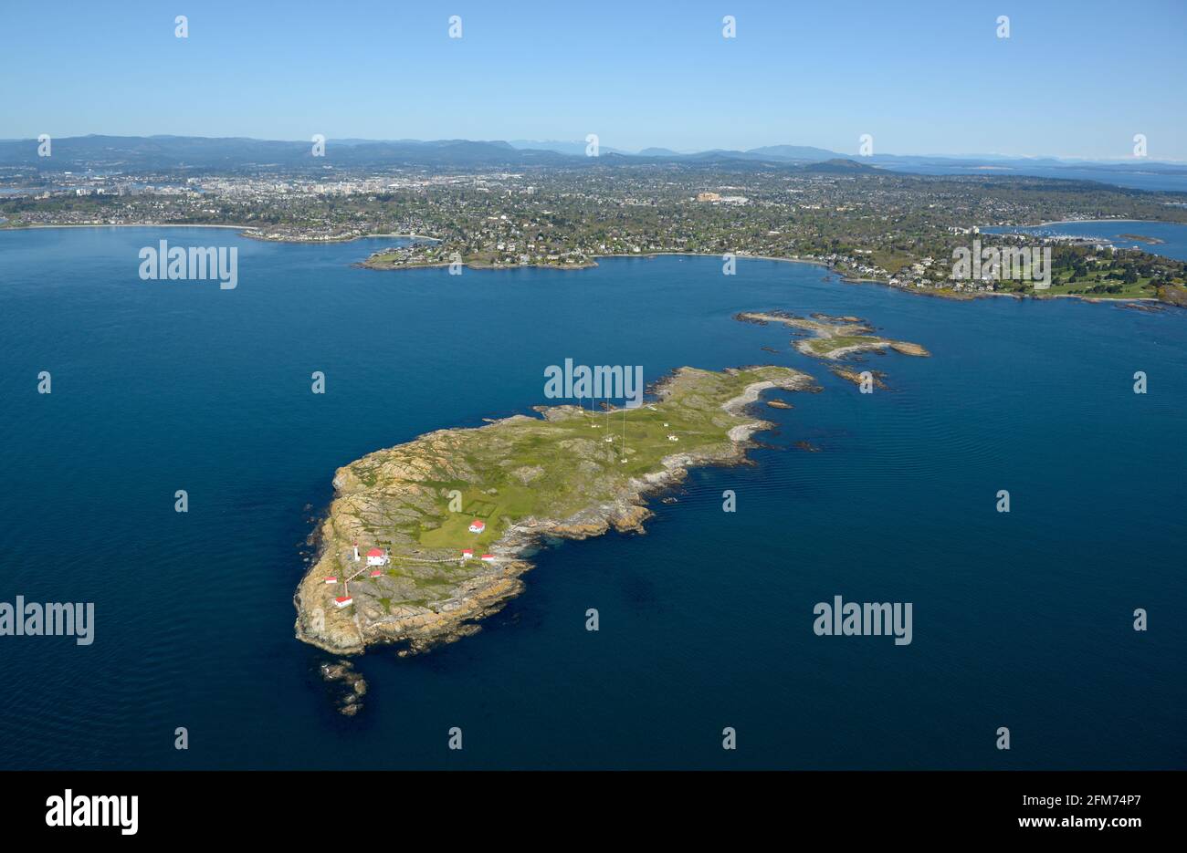 Faro Trial Islands, Riserva ecologica Trial Islands, Vancouver Island, British Columbia Foto Stock