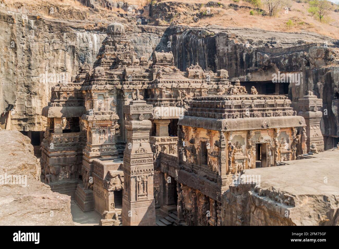 Tempio di Kailasa a Ellora, stato di Maharastra, India Foto Stock