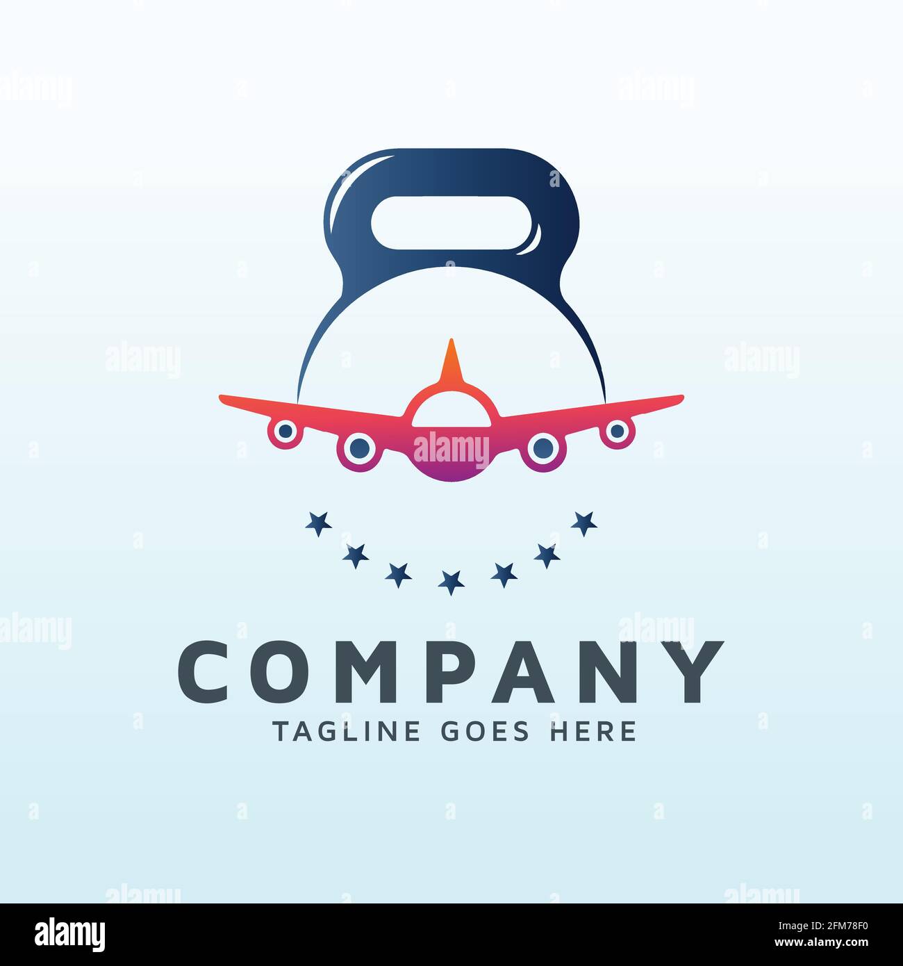 design del logo dei viaggiatori con icona della palestra fitness Illustrazione Vettoriale