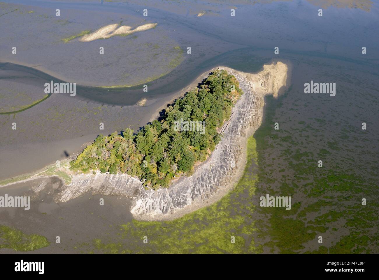 Photogarph aereo delle isole Shoal, estuario del fiume Chemainus, Chemainus Valley, British Columbia, Canada. Foto Stock