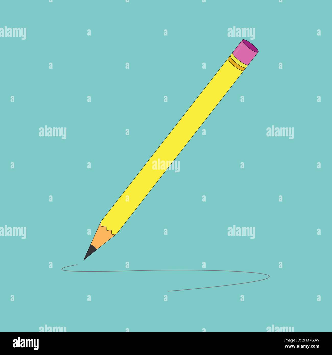matita di legno di colore giallo con gomma isolata su tinta blu sfondo Illustrazione Vettoriale