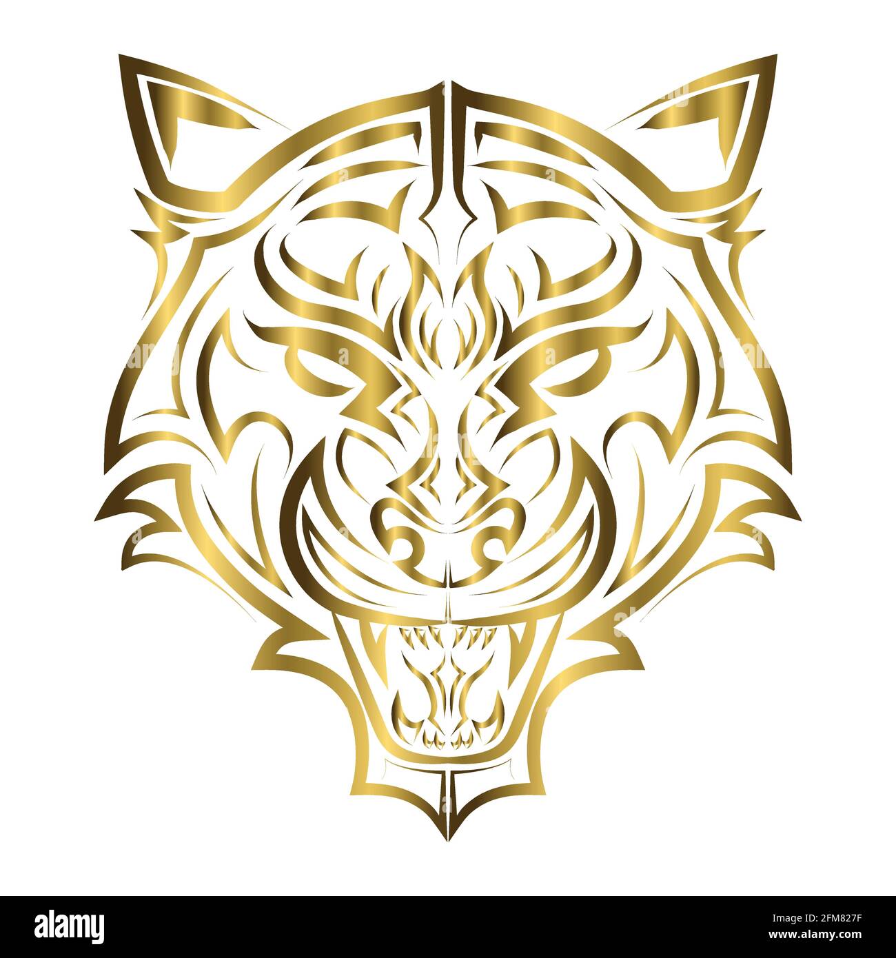 linea d'oro arte della testa tigre. Buon uso per simbolo, mascotte, icona, avatar, tatuaggio, T Shirt design, logo o qualsiasi design che si desidera. Illustrazione Vettoriale