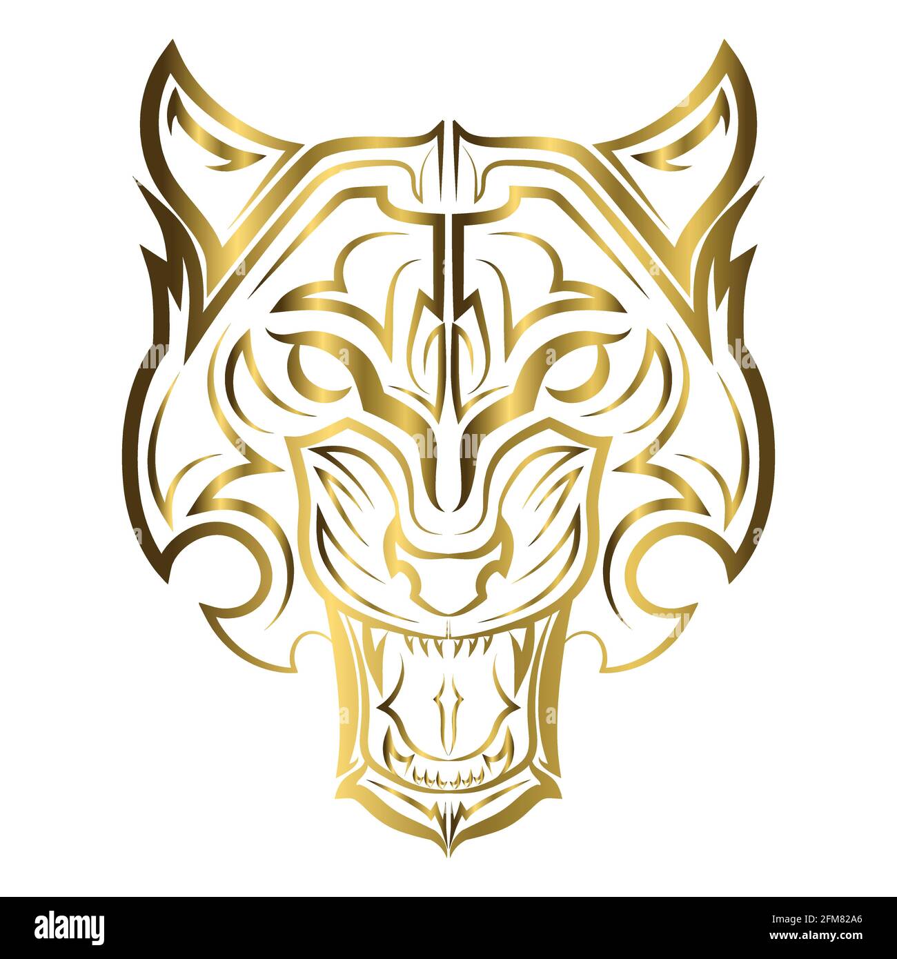 linea d'oro arte della testa tigre. Buon uso per simbolo, mascotte, icona, avatar, tatuaggio, T Shirt design, logo o qualsiasi design che si desidera. Illustrazione Vettoriale