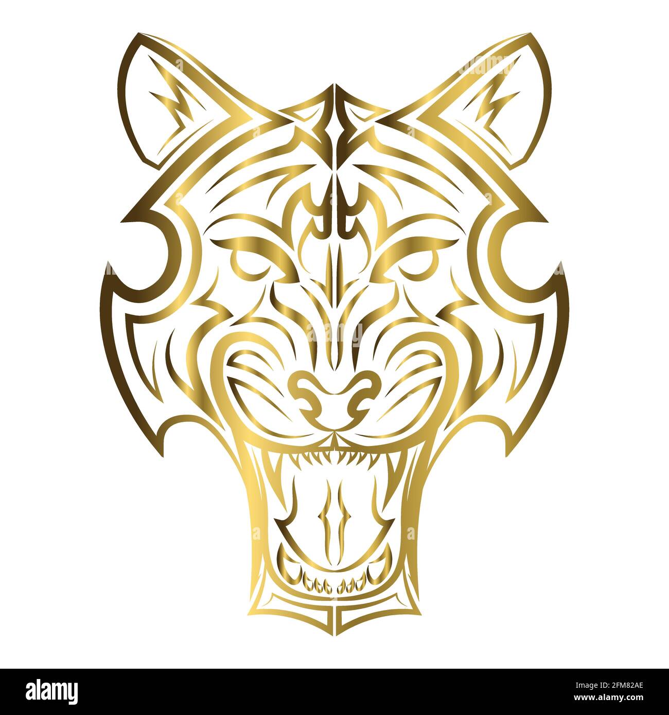 linea d'oro arte della testa tigre. Buon uso per simbolo, mascotte, icona, avatar, tatuaggio, T Shirt design, logo o qualsiasi design che si desidera. Illustrazione Vettoriale