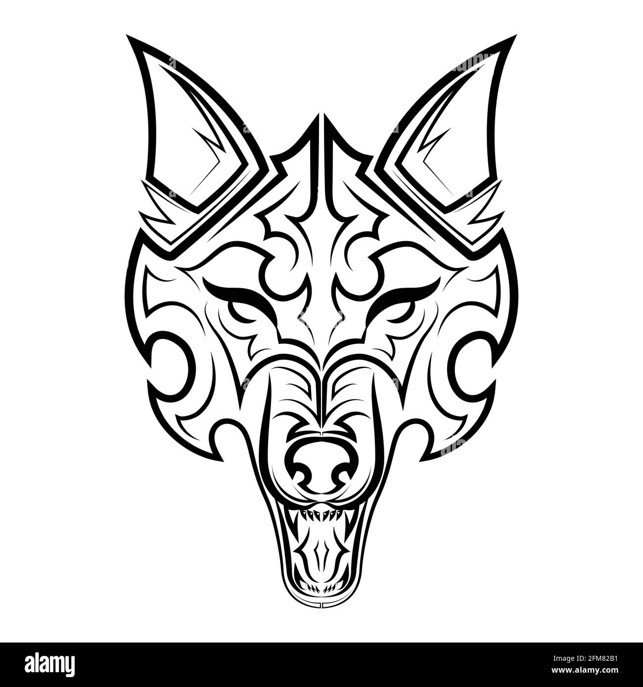Linea bianca e nera dell'arte della testa del lupo. Buon uso per simbolo, mascotte, icona, avatar, tatuaggio, T Shirt design, logo o qualsiasi design che si desidera. Illustrazione Vettoriale