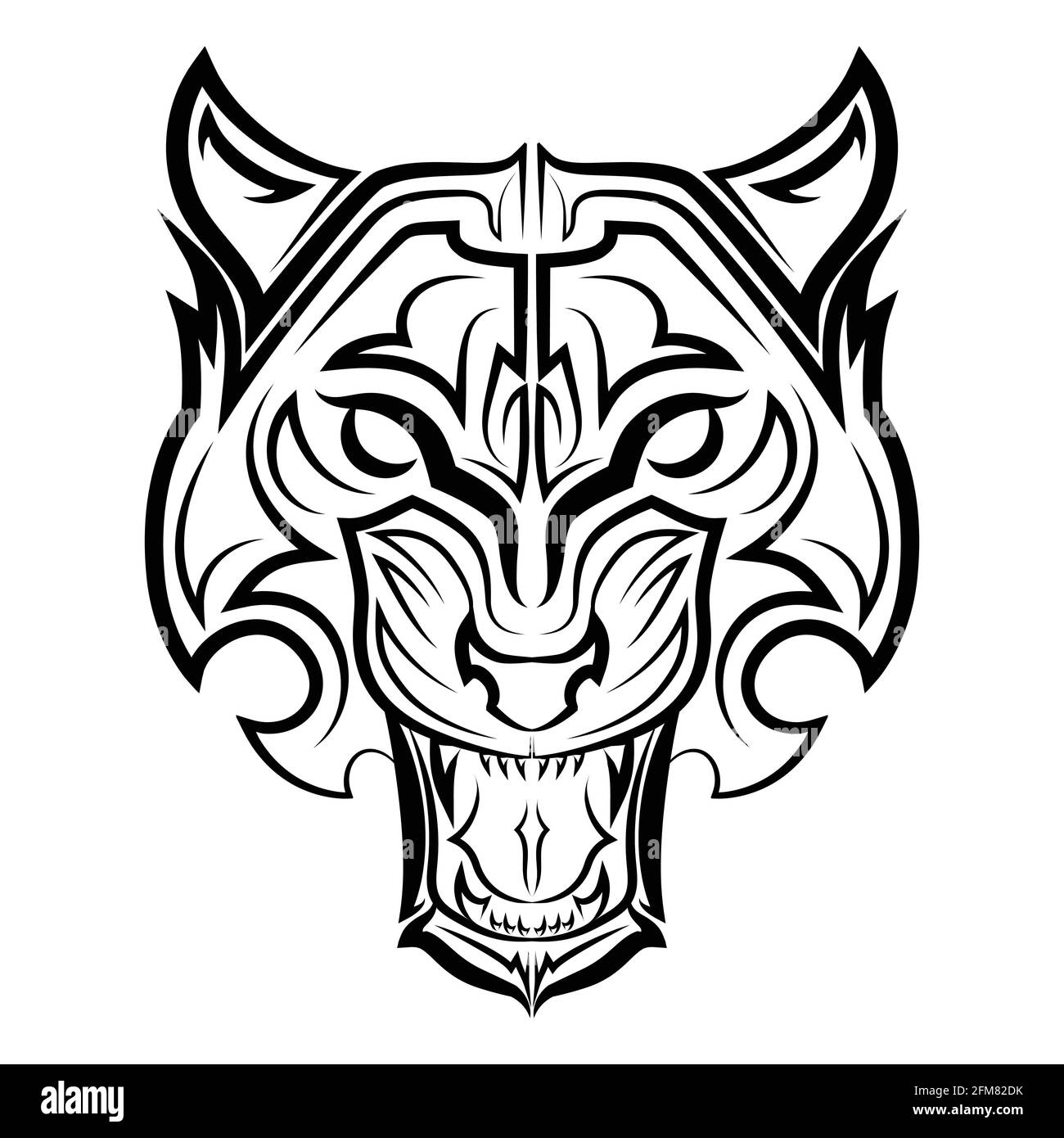 Linea bianca e nera arte della testa tigre. Buon uso per simbolo, mascotte, icona, avatar, tatuaggio, T Shirt design, logo o qualsiasi design che si desidera. Illustrazione Vettoriale