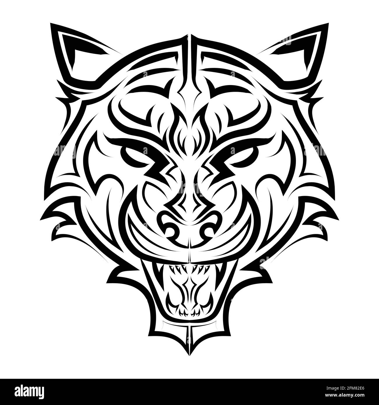 Linea bianca e nera arte della testa tigre. Buon uso per simbolo, mascotte, icona, avatar, tatuaggio, T Shirt design, logo o qualsiasi design che si desidera. Illustrazione Vettoriale