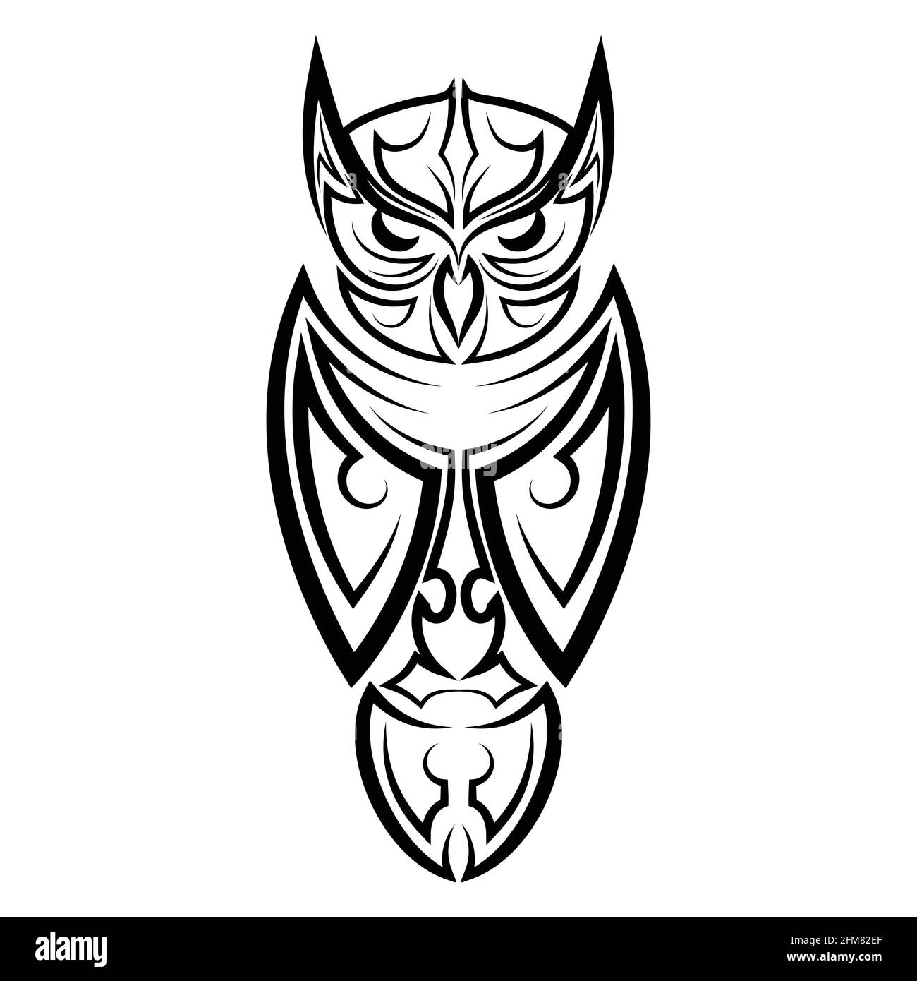 Linea bianca e nera arte di gufo. Buon uso per simbolo, mascotte, icona, avatar, tatuaggio, T Shirt design, logo o qualsiasi design che si desidera. Illustrazione Vettoriale