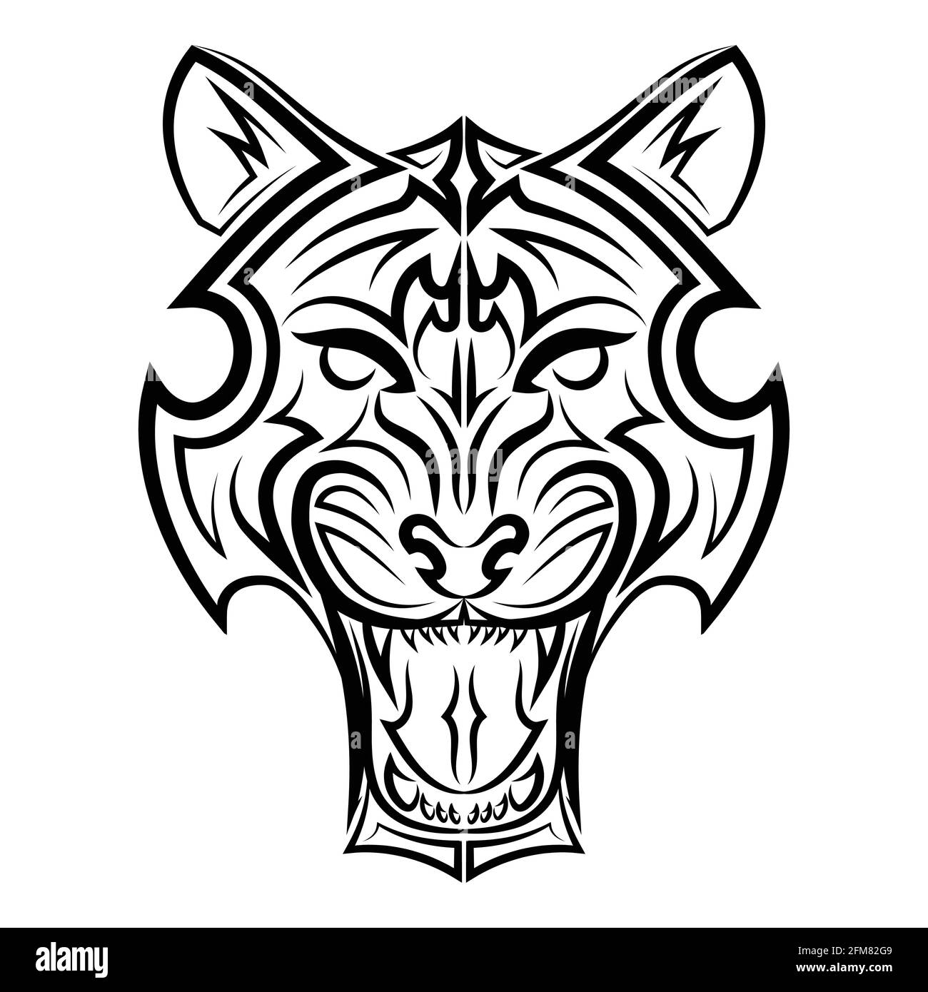 Linea bianca e nera arte della testa tigre. Buon uso per simbolo, mascotte, icona, avatar, tatuaggio, T Shirt design, logo o qualsiasi design che si desidera. Illustrazione Vettoriale