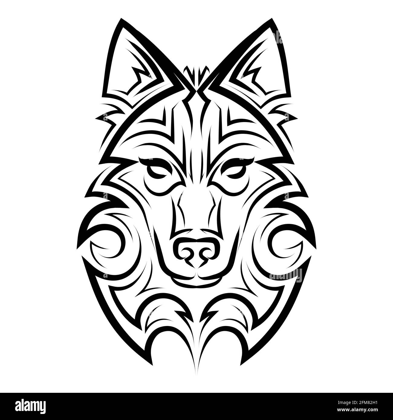 Linea bianca e nera dell'arte della testa del lupo. Buon uso per simbolo, mascotte, icona, avatar, tatuaggio, T Shirt design, logo o qualsiasi design che si desidera. Illustrazione Vettoriale