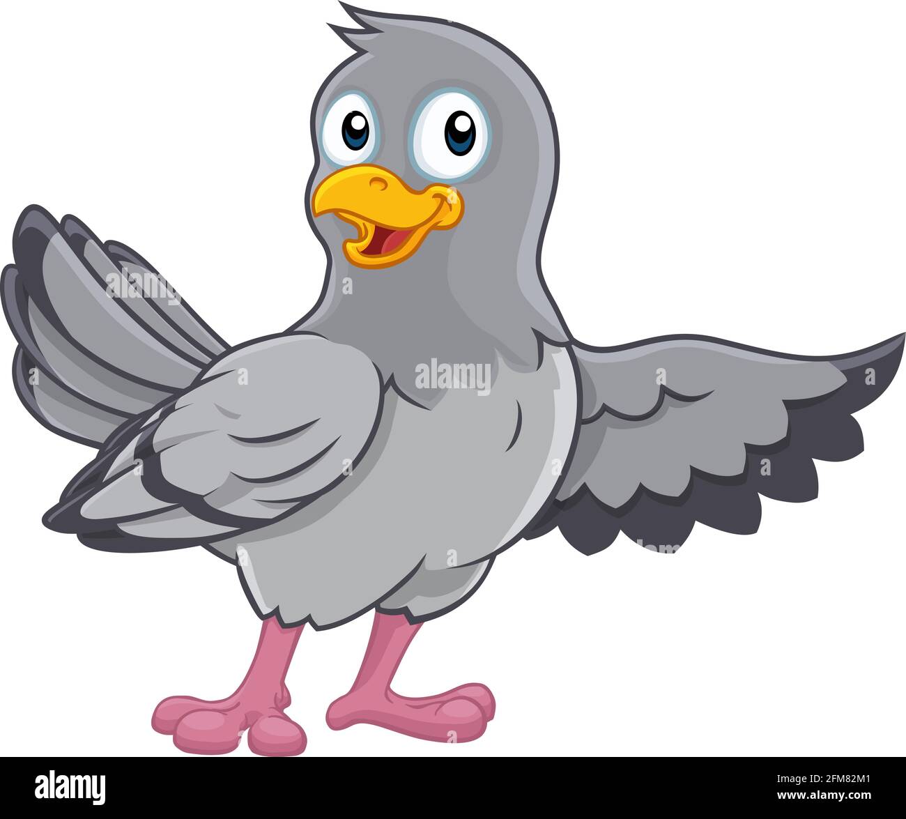 Pigeon cute Cartoon dove uccello puntando con Ala Illustrazione Vettoriale