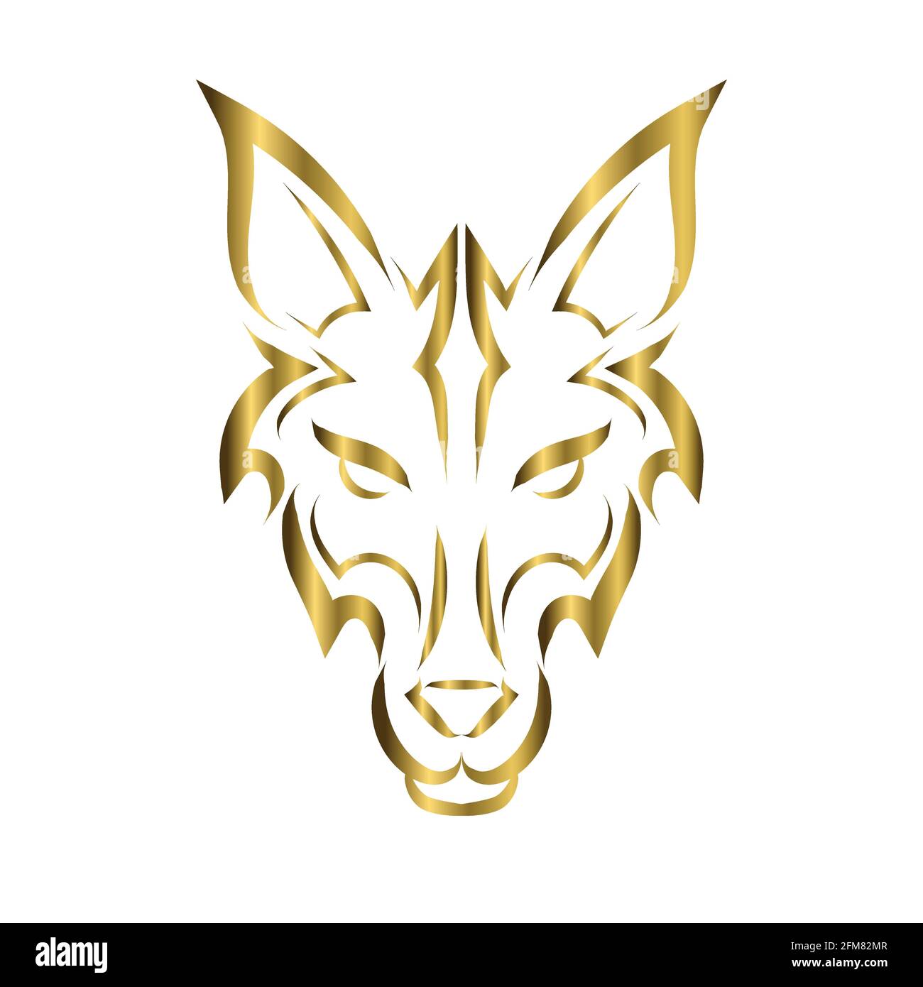 linea d'oro arte della testa di volpe. Buon uso per simbolo, mascotte, icona, avatar, tatuaggio, T Shirt design, logo o qualsiasi design che si desidera. Illustrazione Vettoriale
