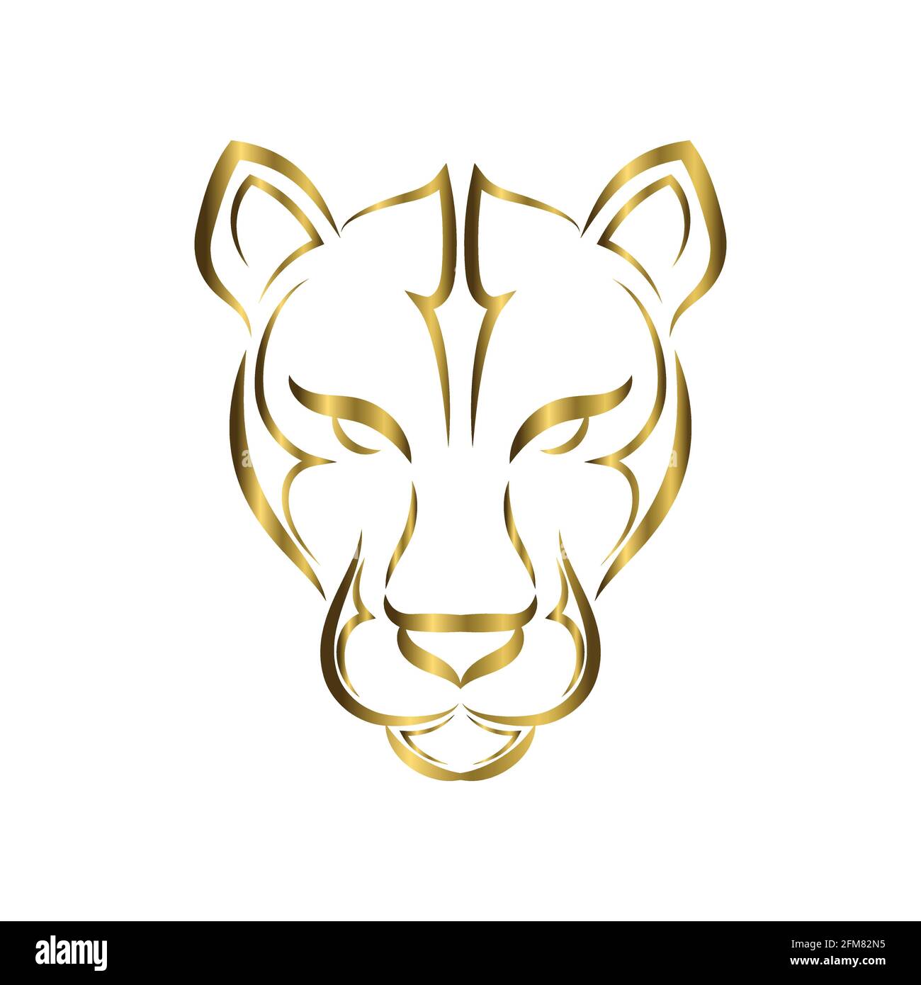 linea d'oro arte della testa cougar. Buon uso per simbolo, mascotte, icona, avatar, tatuaggio, T Shirt design, logo o qualsiasi design che si desidera. Illustrazione Vettoriale