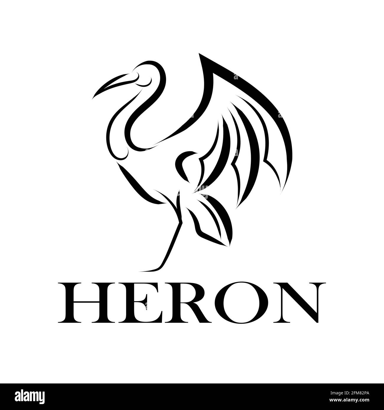 Line art vettore logo di airone che è in piedi. Illustrazione Vettoriale