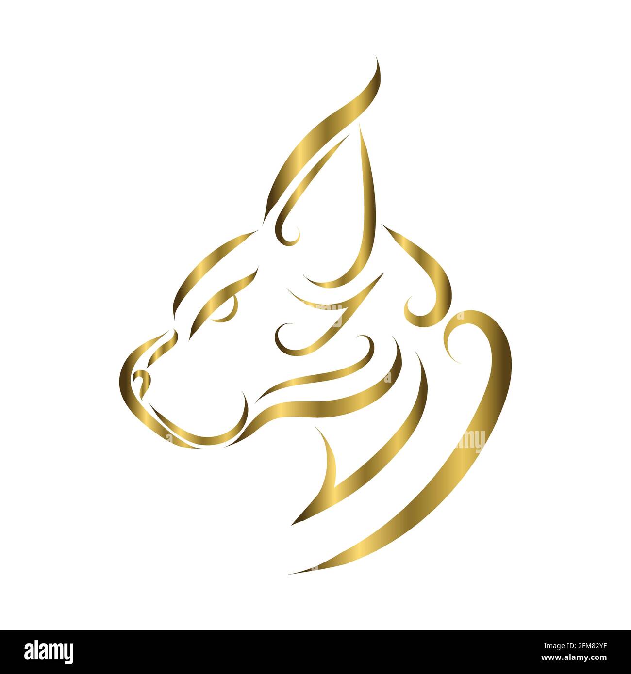 Linea d'oro arte della testa di gatto selvatico. Buon uso per simbolo, mascotte, icona, avatar, tatuaggio, T Shirt design, logo o qualsiasi design che si desidera. Illustrazione Vettoriale