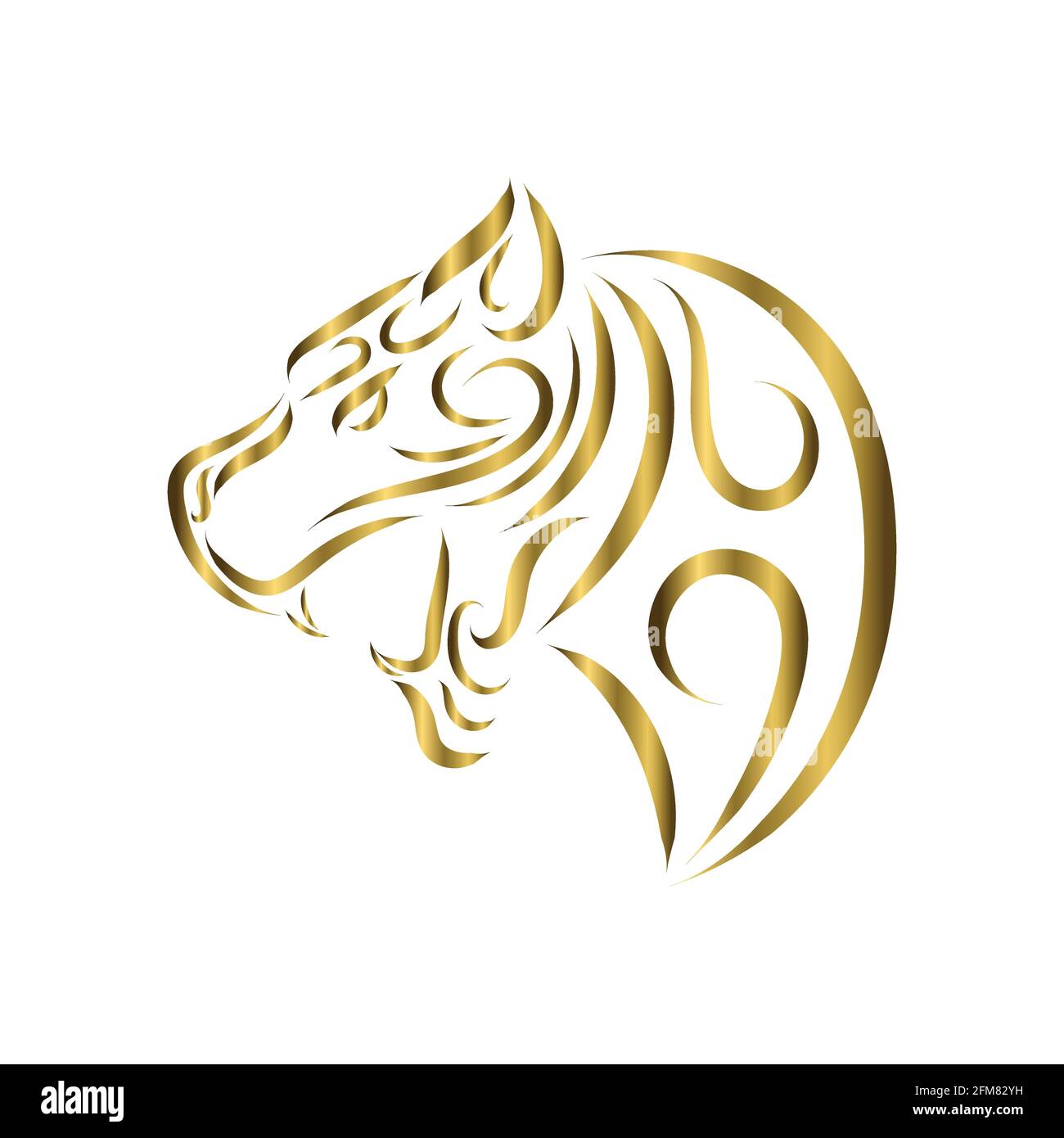 linea d'oro arte della testa tigre. Buon uso per simbolo, mascotte, icona, avatar, tatuaggio, T Shirt design, logo o qualsiasi design che si desidera. Illustrazione Vettoriale