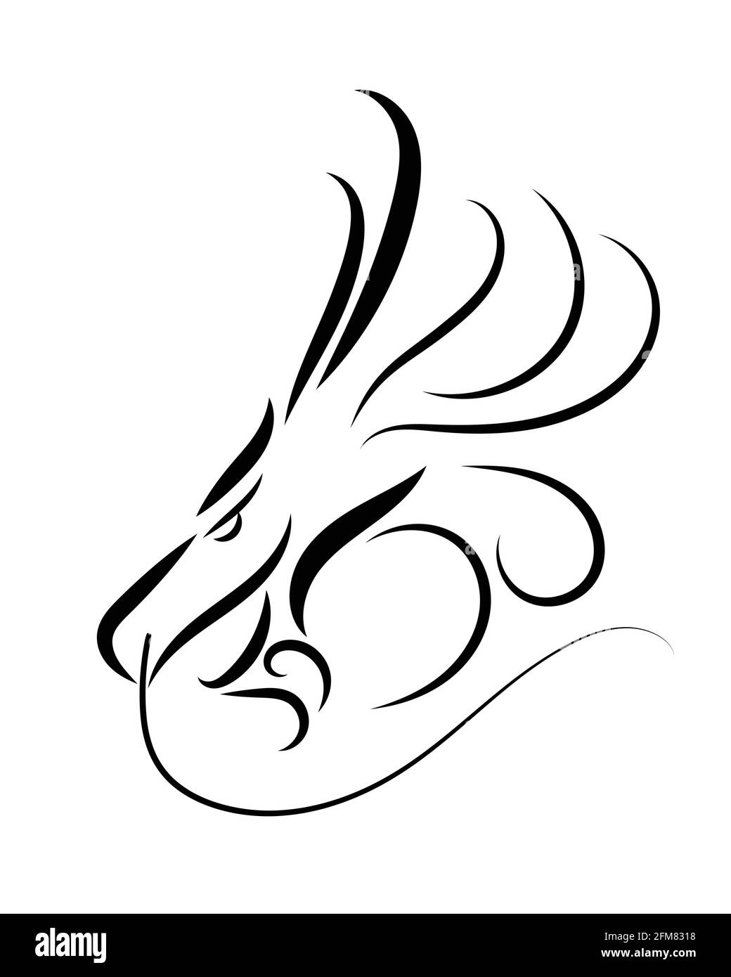 Vettore line art di una testa di drago. Può essere usato per fare un logo o articoli decorativi Illustrazione Vettoriale