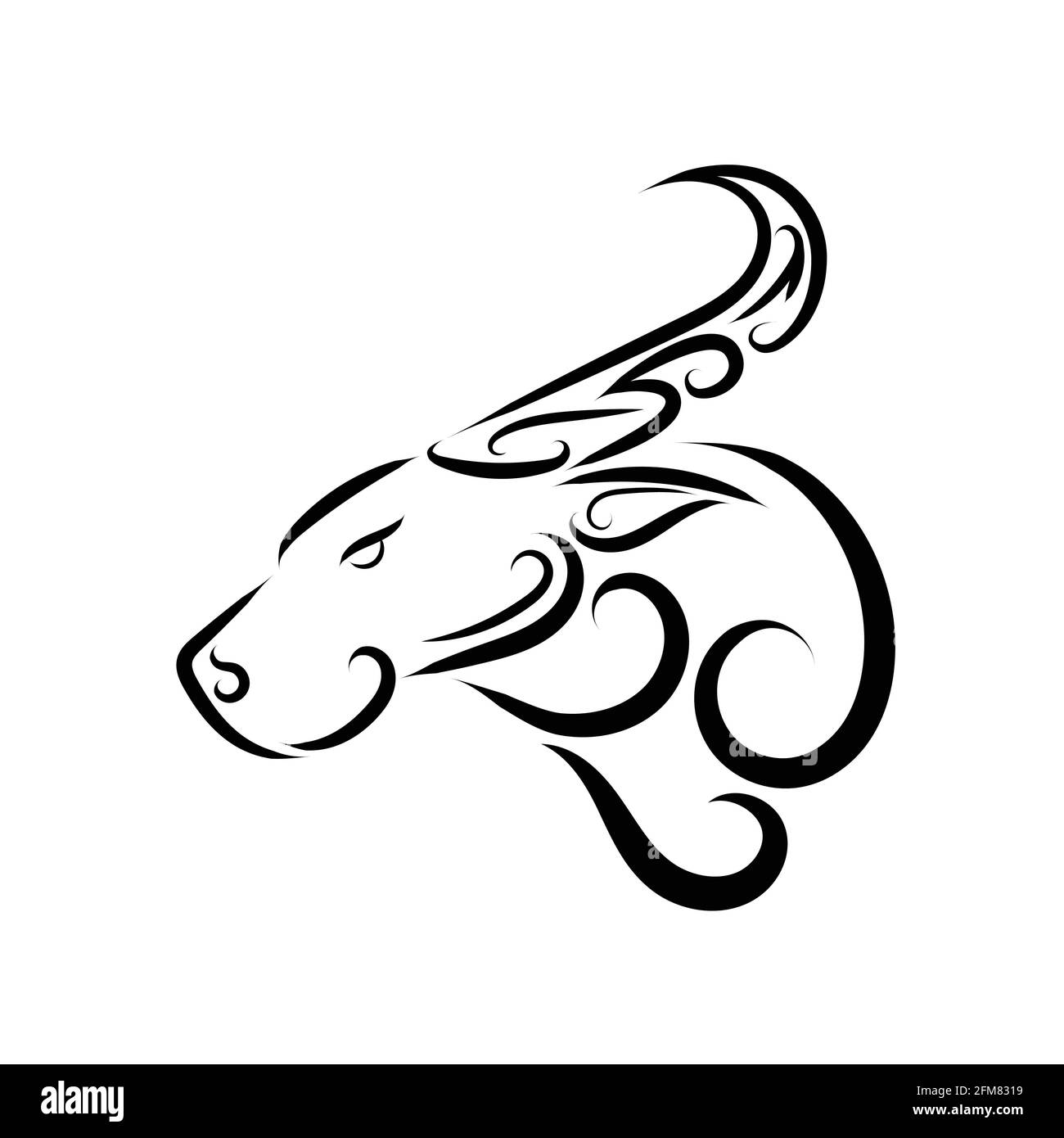 Linea bianca e nera arte della testa di bufalo. Buon uso per simbolo, mascotte, icona, avatar, tatuaggio, T Shirt design, logo o qualsiasi design che si desidera. Illustrazione Vettoriale