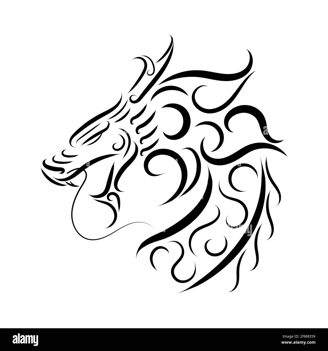 Linea in bianco e nero dell'arte della testa del drago. Buon uso per simbolo, mascotte, icona, avatar, tatuaggio, T Shirt design, logo o qualsiasi design che si desidera. Illustrazione Vettoriale