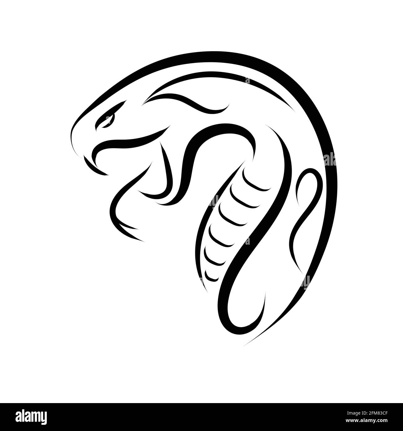 Linea bianca e nera dell'arte della testa del serpente. Buon uso per simbolo, mascotte, icona, avatar, tatuaggio, T Shirt design, logo o qualsiasi design che si desidera. Illustrazione Vettoriale