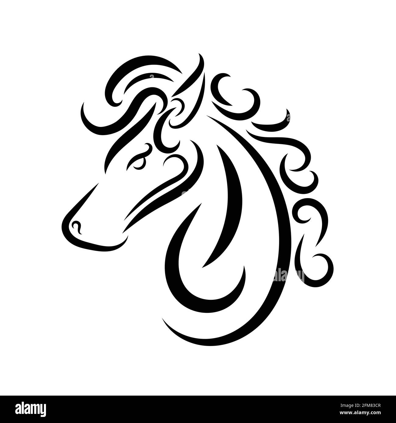 Linea bianca e nera arte della testa di cavallo. Buon uso per simbolo, mascotte, icona, avatar, tatuaggio, T Shirt design, logo o qualsiasi design che si desidera. Illustrazione Vettoriale