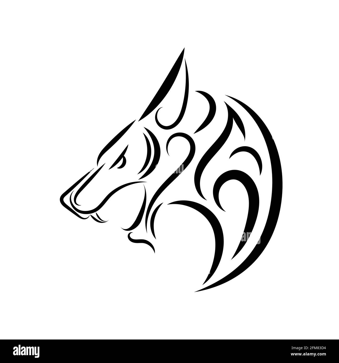 Linea bianca e nera dell'arte della testa del lupo. Buon uso per simbolo, mascotte, icona, avatar, tatuaggio, T Shirt design, logo o qualsiasi design che si desidera. Illustrazione Vettoriale