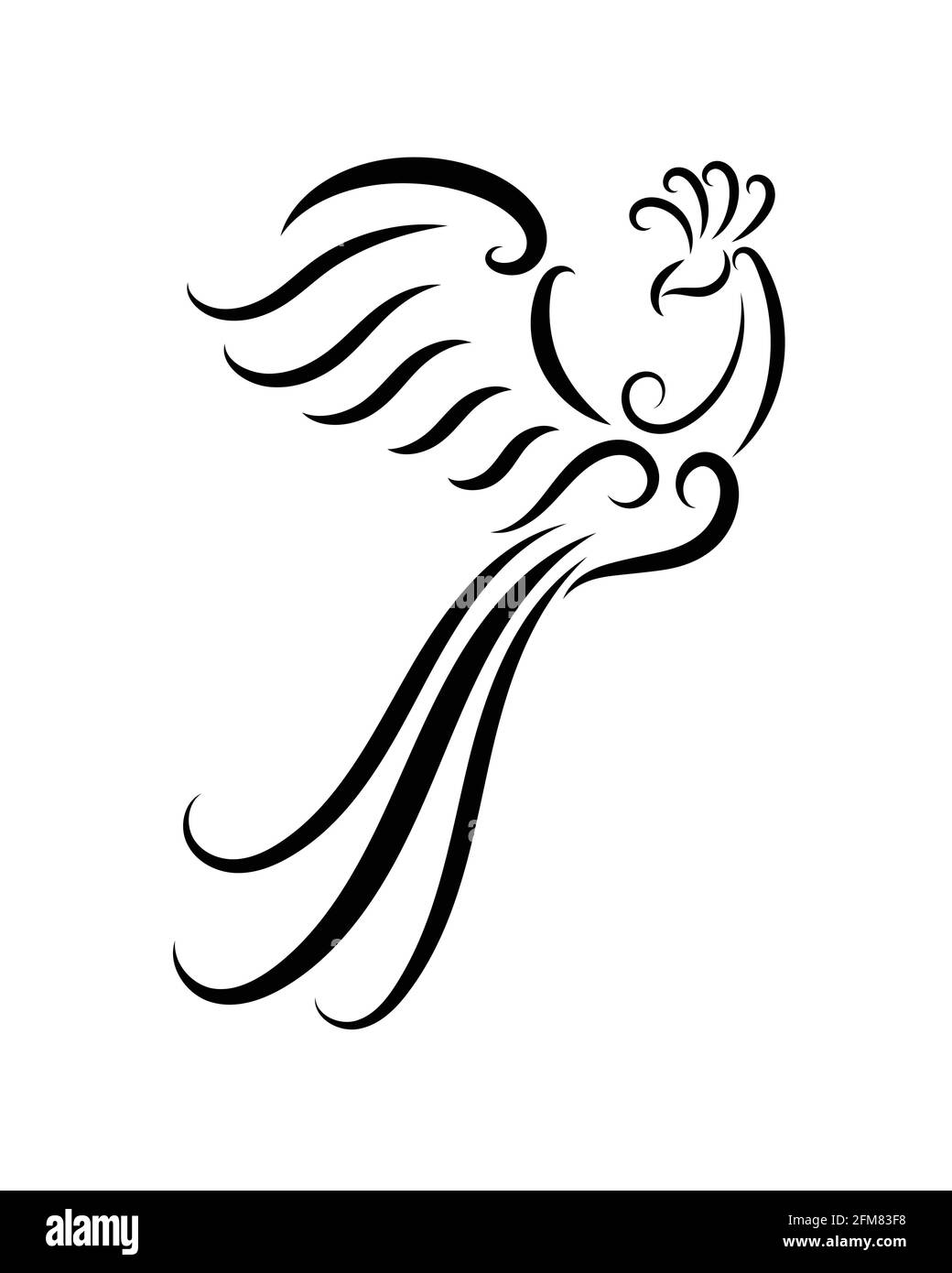 Linea bianca e nera arte di phoenix uccello con belle ali. Ricci decorazione ornamento floreale. Buon uso per simbolo, mascotte, icona, avatar, tatuaggio, T S Illustrazione Vettoriale