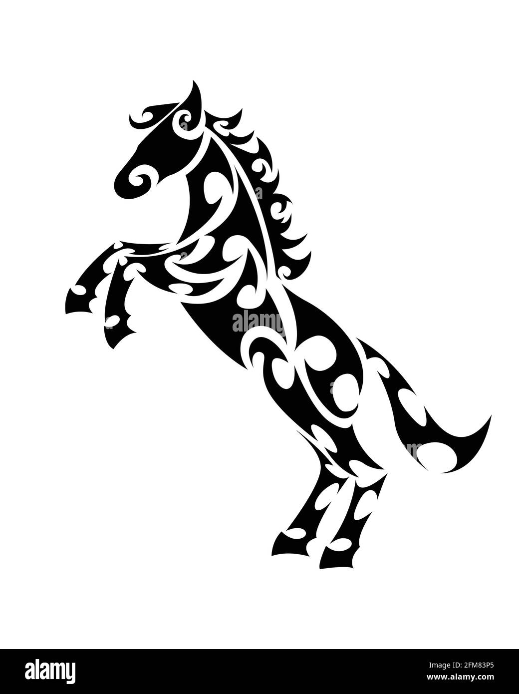 Line art vettore di cavallo con gambe anteriori sollevate. Adatto per l'uso come decorazione o logo. Illustrazione Vettoriale