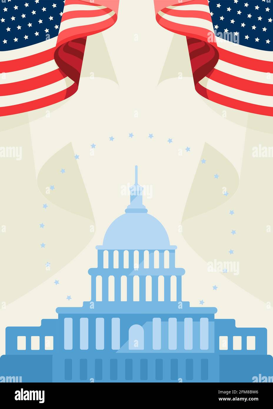 Poster con Capitol e bandiere. Concept art delle festività pubbliche degli Stati Uniti. Illustrazione Vettoriale