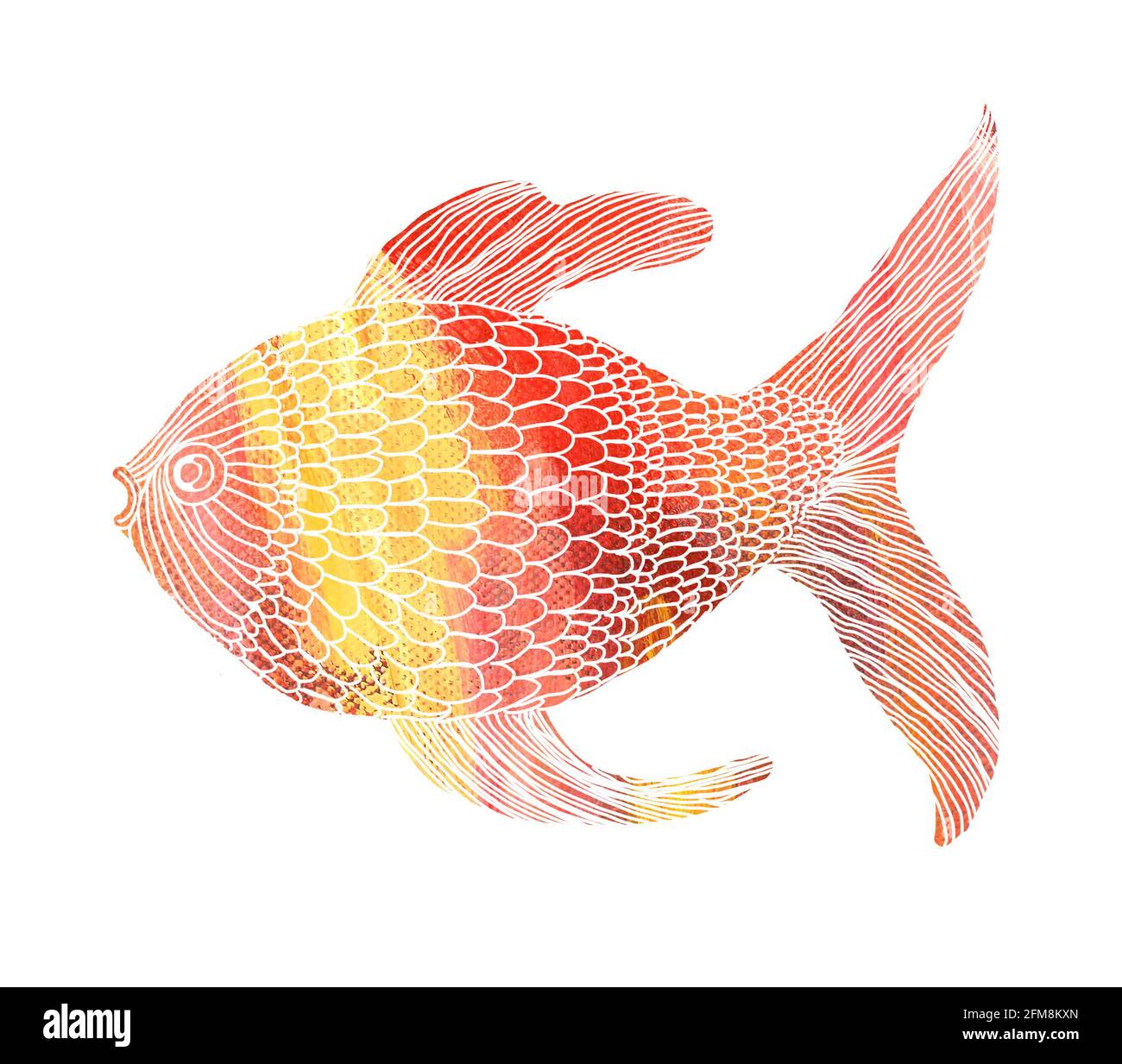 Illustrazione di un pesce isolato creato utilizzando mezzi misti (tradizionale e digitale) Foto Stock