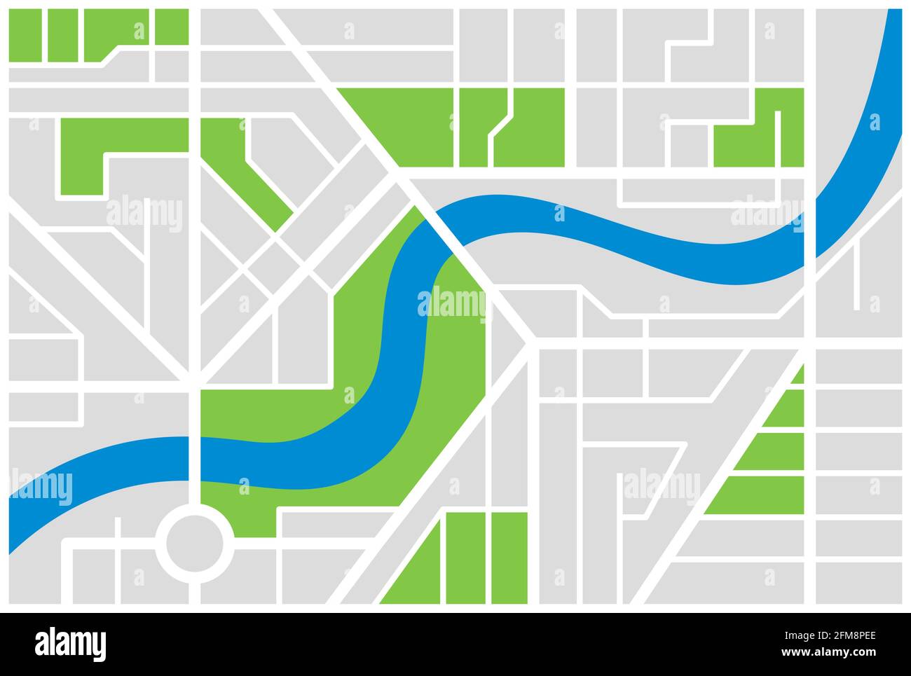 Mappa stradale generica immaginaria della città con il fiume. Schema di illustrazione eps città colorata vettoriale Illustrazione Vettoriale