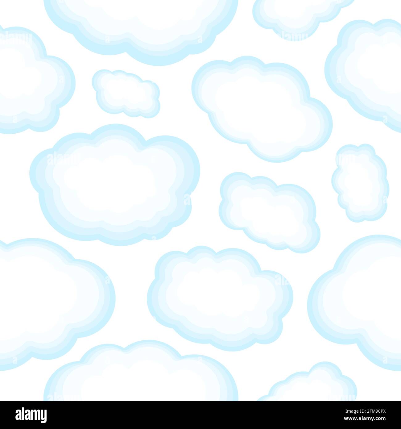 Motivo senza giunture su sfondo bianco. Illustrazione vettoriale isolata graziose nuvole per la stampa dello sfondo Illustrazione Vettoriale